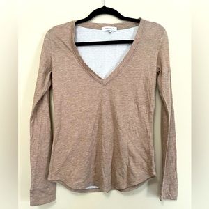 Talula Women’s Small Long Sleeve V-neck Cotton Blend Tan scoop hem EUC
